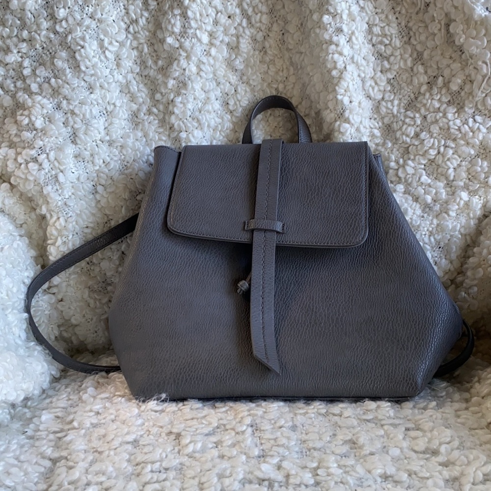 NEW Sondra Roberts Squared Vegan Leather Grey Backpack Purse